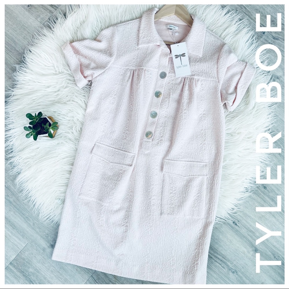 TYLER BOE reptile rose button dress robe collared